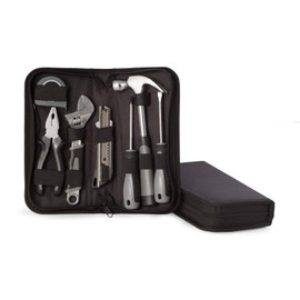 Bey-Berk “Hunter” 8-Piece Tool Set in Zippered Canvas Case (Black), Home, Car & Camping Repair Kit with Hammer, Pliers, Screwdrivers, Adjustable Wrench & Tape Measure