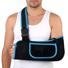 Arm Sling for Shoulder Injury,Adjustable Sling for Arm Support with Enhanced Size,with Neck Pad & Storage Pocket,Breathable,Comfortable,for Shoulder Wrist Elbow Injury,for Women and Men(Blue)