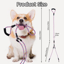 Double Dog Lead for Walking 2 Dogs No Tangle, Nylon Double Lead for 2 Dogs Cats Gentle Dog Leash Anti Skid for Medium D0g or Puppy Long Rope for Outdoor Walking and Training Supplies, 1.4 m, Pink