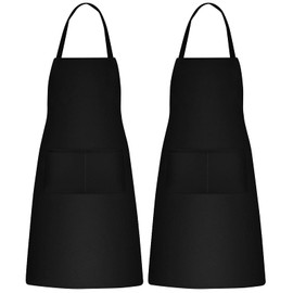 Chstarina Pack of 2 Waterproof Cooking Apron with Pockets Black Apron Unisex Apron for Men and Women Cooking Apron Kitchen Apron for Kitchen, Restaurant, Cafe, black