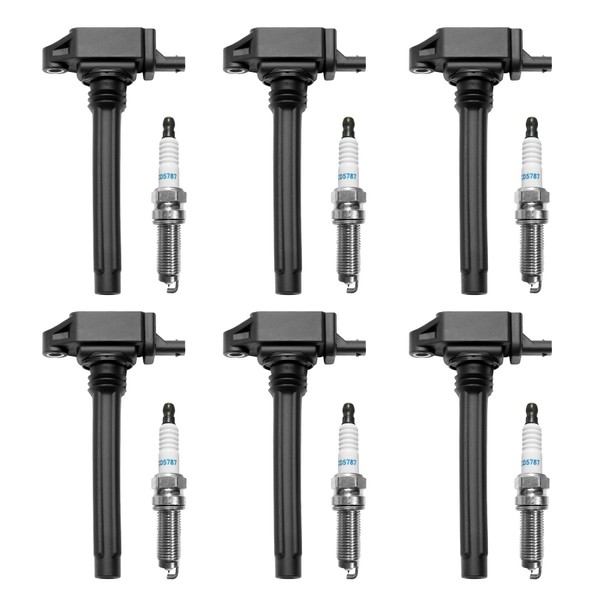 Ignition Coil & Spark Plugs Set of 6 Compatible with Chrysler 200 300 Town Country Dodge Charger Grand Caravan Ram Jeep Cherokee & More Replaces# UF648