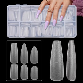 LIONVISON Coffin Nails Tips Long: No C Curve GuideLines Nail Tips for Acrylic Nails, Full Cover Press on Nail tips, Full Matte Fake Nail Extension Tips for Beginners DIY Nail Salon, 12Sizes, 240PCS