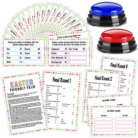 Soulchen 30 Pcs Easter Friendly Feud Quiz Games with 2 Buzzers Card Game for Teens Adults Family Easter Game Party Night Feud Trivia Quiz