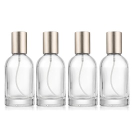 ROHIJALE 50ml/1.7oz Clear Glass Spray Bottles 4 Pack, Refillable Fine Mist Perfume Bottles with Silver Caps, Empty Atomizer Spray Bottle for Essential Oils, Travel Cosmetic Container,Facial Mist
