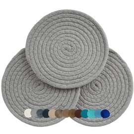 Trivets for Hot Pots and Pans - Kitchen Discovery 8" Chenille Trivets - Set of 3 Large Woven Hot Pan Holders. Decorative Dining Table Accessories Protect Table, Countertop, or Island, Gray
