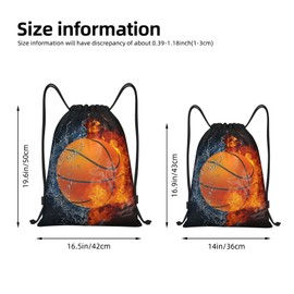 Basketball Drawstring Bags for Kids Boys Girls, Sports-Themed Drawstring Backpack Casual Knapsack for Adults Women Men, Black Draw String Rucksack Bags for Gym Travel Swimming Beach Camping, Medium