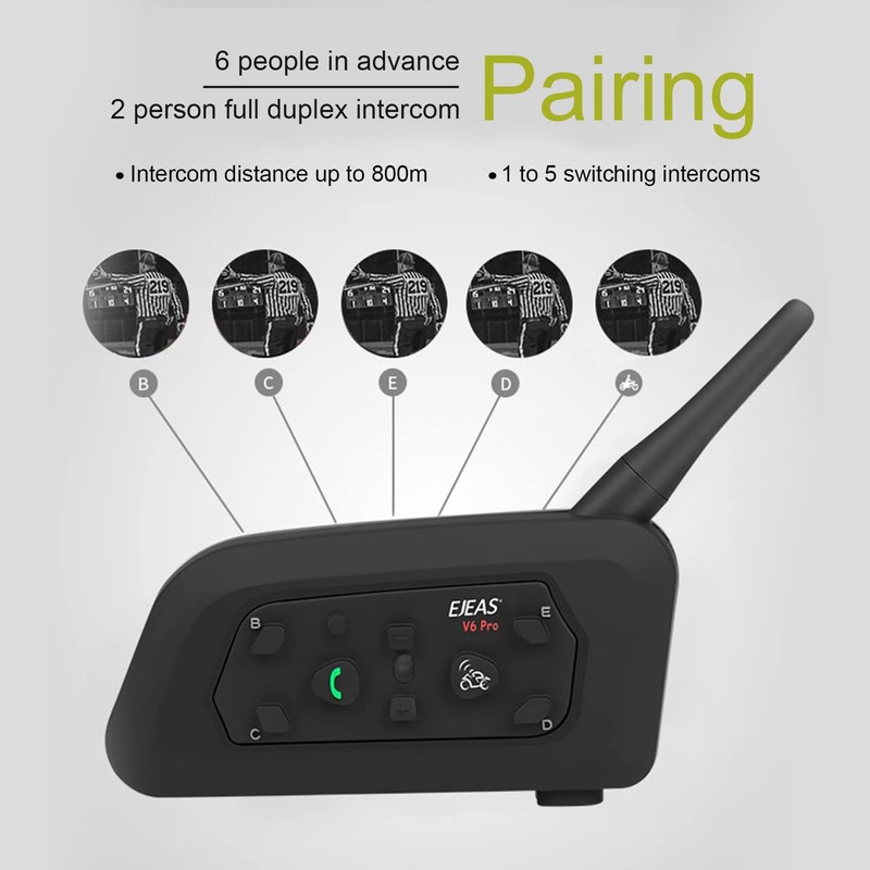 EJEAS V6C Referee Bluetooth Intercom, 2-Way 1200M Professional Referee Headset