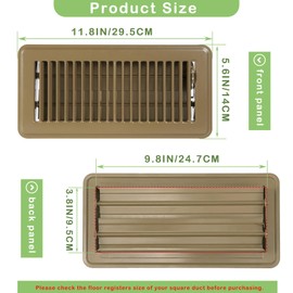 4 x 10 Floor Vent Covers, Brown Floor Register for Home Floor, Heavy Duty Steel Walkable 2PCS Floor Vents Easy Adjust Air Vent Deflector for Home Floor
