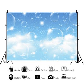 DORCEV Blue Sky Vinyl Backdrop, 8x5ft, for Birthday, Wedding, Baby Shower, Lightweight, Portable, Durable, Wallpaper, Photo Studio Props