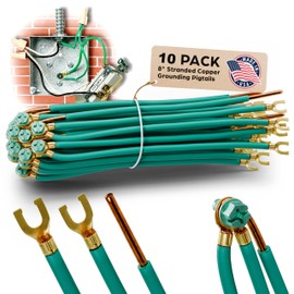 8" Dual-Gang Pre-Stripped Electrical Grounding Wire with 10/32 Green Screw | 12 AWG Solid Copper Pigtail Bonding Jumper for 2-Gang Metal Electrical Boxes | Contractor Bulk Pack