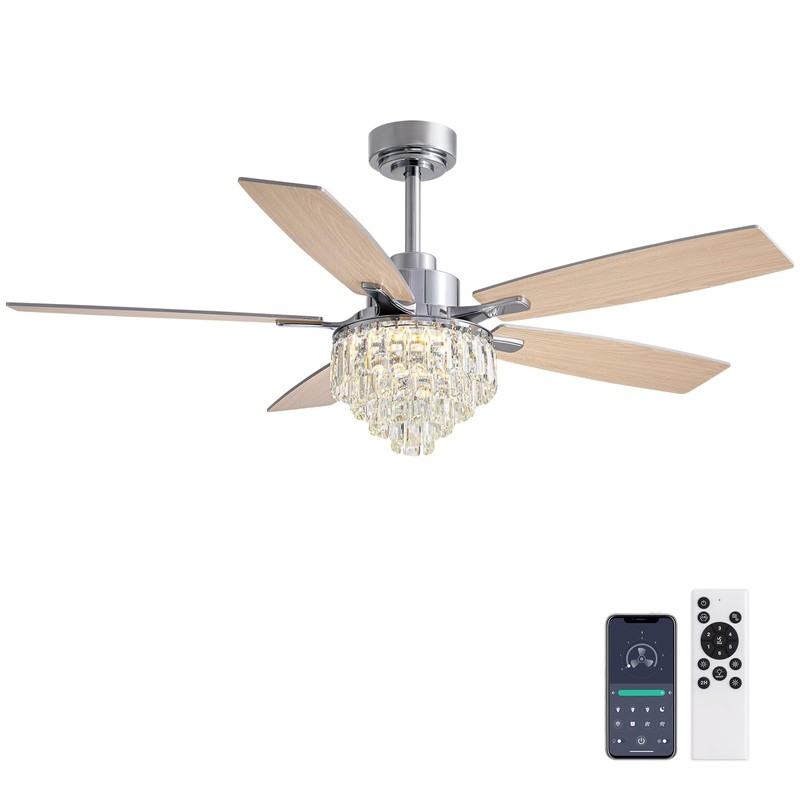 LUDOMIDE Chandelier Ceiling Fan, 52 Inch Crystal Ceiling Fan with