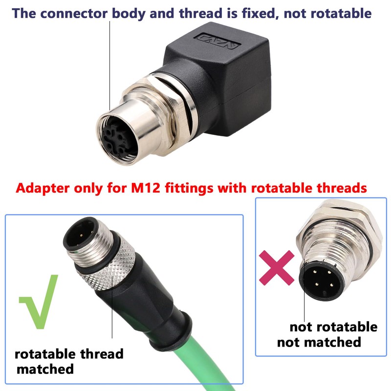 HangTon M12 to RJ45 Ethernet Adapter, 4pin D-code Female for