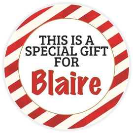 This is a Gift for Blaire - 100 Pack Circle Stickers 3 Inch - Candy Cane Merry Christmas Gift Tag Present Tree Holiday Custom Name Santa Claus