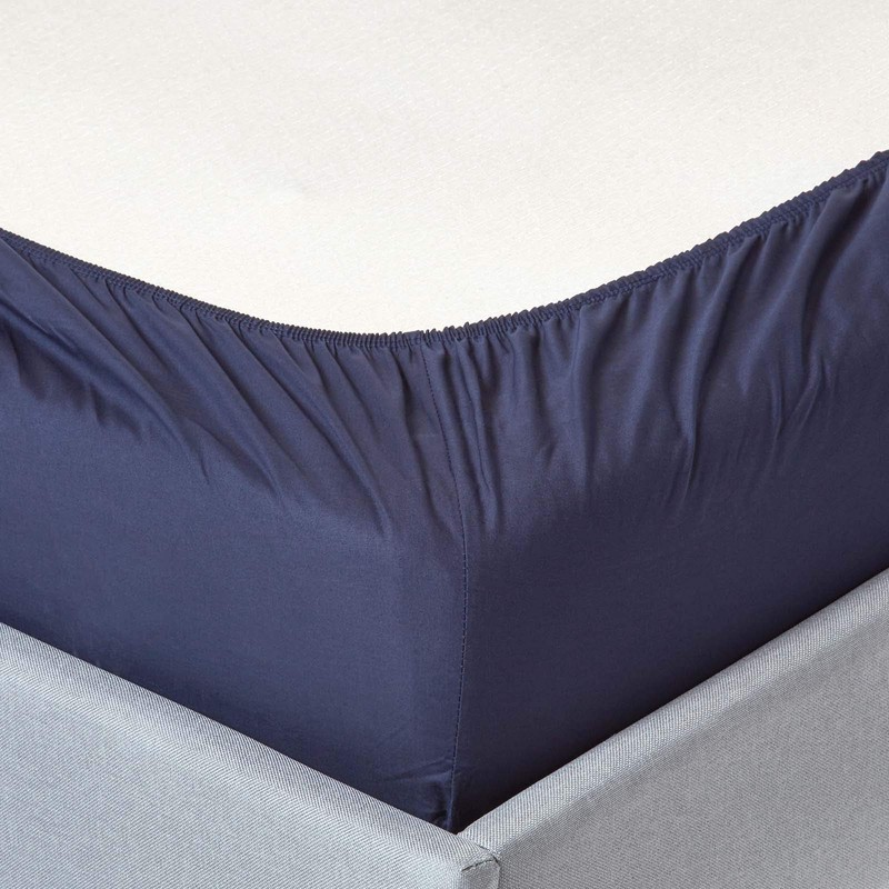 HOMESCAPES Navy Blue Deep Fitted Sheet (12”) King 200 TC