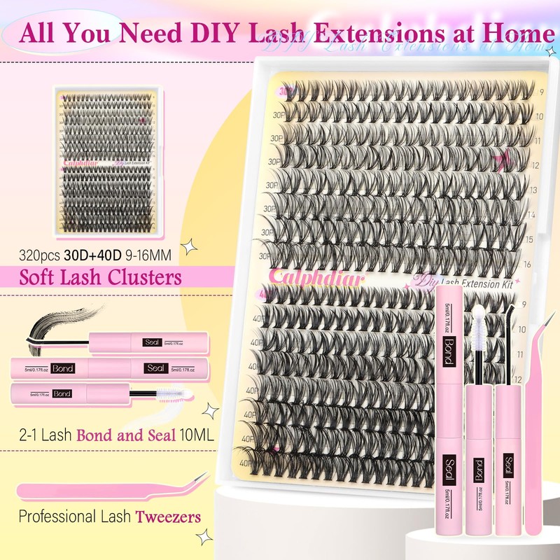 Eyelash Extension Kit 320PCS Lashes Clusters 30D+40D Lash Extension Kit