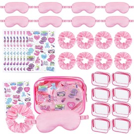 YLOLUL 32 Pcs Spa Sleepover Party Supplies for Girls Makeup Party Favor with Hair Scrunchies Clear Cosmetic Bags Eye Masks Sleepover Temporary Tattoos for Slumber Spa Essentials Favors Gift