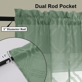 Lecloud Wasa Sage Green Jacquard Sheer Curtains 84 Inches Long 2 Panels Set, Farmhouse Curtains for Windows with Dual Rod Pockets, Curtain Drapes for Bedroom/Living Room, 42 W x 84 L