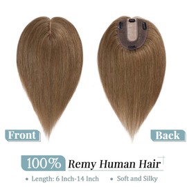 TESS Hair Topper Real Hair Brown, 10 x 12 cm Base Toupee Women's #6 Medium Brown Hair Topper Real Hair 35 g 25 cm Hair Topper Clip in Hairpiece Extensions