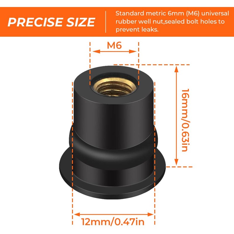 Alpha Rider M6 Universal Motorcycle Rubber Nut with Internal Thread,