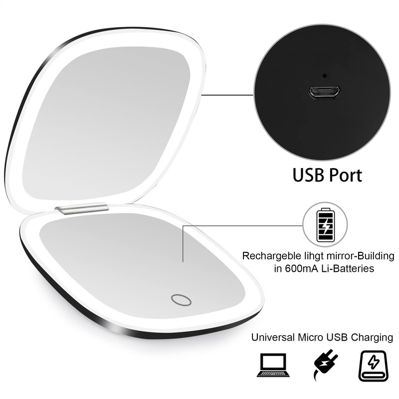 deweisn Compact Mirror, Lighted Travel Makeup Mirror with 1X/10X Magnifying