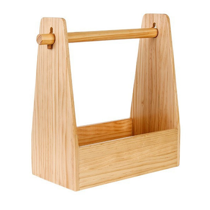 Outdoor Wood Seasoning Storage Basket with Handle Picnic Condiments BBQ