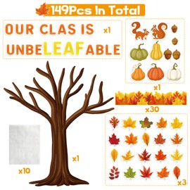 Haooryx 149Pcs Fall Autumn Unbeleafable Artificial Leaves Cutouts Bulletin Board Decoration Set, Fall Leaves Pumpkin Paper Patterned Cut-Outs for Autumn Classroom Blackboard Whiteboard Wall Decor