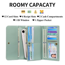 GOIACII Women's Large Leather Wallet with RFID Blocking and 13 Card Slots, blue