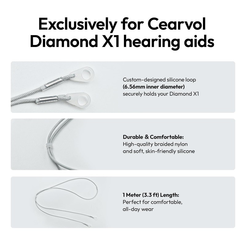 Cearvol Custom-Fit Anti-Lost Lanyard Diamond X1 Hearing Aids, Secure Neck