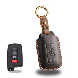 Leather Key Fob Cover with Keychain Compatible with Toyota Highlander Tundra Tacoma Sequoia 4Runner RAV4 Camry Corolla Avalon (BLACK)