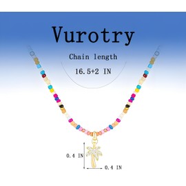 Vurotry Palm Tree Necklaces for Women Palm Tree Beaded Necklace Beachy Waterproof Colorful Beaded Pendant Necklace Jewelry, Large, Metal, No Gemstone
