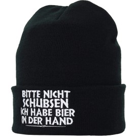 EXPRESS-STICKEREI Knitted Hat Alcohol 2 Festival Beanie Hat Winter Hat with Saying Embroidered Wool Hat Men Women Hood Sailor Hat Roll Hat Unisex Beanie Cap Party Outfit One Size, Black/Please do not