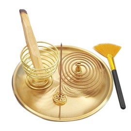 5in1 Incense Holder, Palo Santo Incense Burner, Sage Holder, Incense Burner for Incense Sticks Coil Cones,5.5 inches Ash Catcher for Meditation Yoga Room Home Decor (Brass)