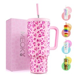 Meoky Vaso Térmico 40oz | Acero Inoxidable 18/8 | Doble Aislamiento | Mantiene Frío 36h / Caliente 12h | Con Asa + Popote | Base Antideslizante | Color Fairyland