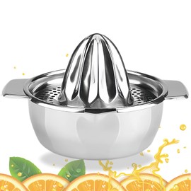 Gerhannery Lemon Squeezer with Container, Food Grade 304 Stainless Steel Citrus Juicer Manual, Robust Orange Squeezer, Hand Fruit Press, Manual Citrus Press for Lemons, Orange Grapfruit, Diameter 13
