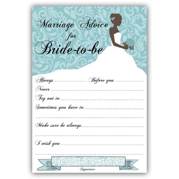 Glossy Bridal Shower Advice Cards pack of 12 Guest Book Alternative wedding advice cards, wishes cards for bride-to-be, Bachelorette party, hen party, bridal, bridesmaids, blue retro