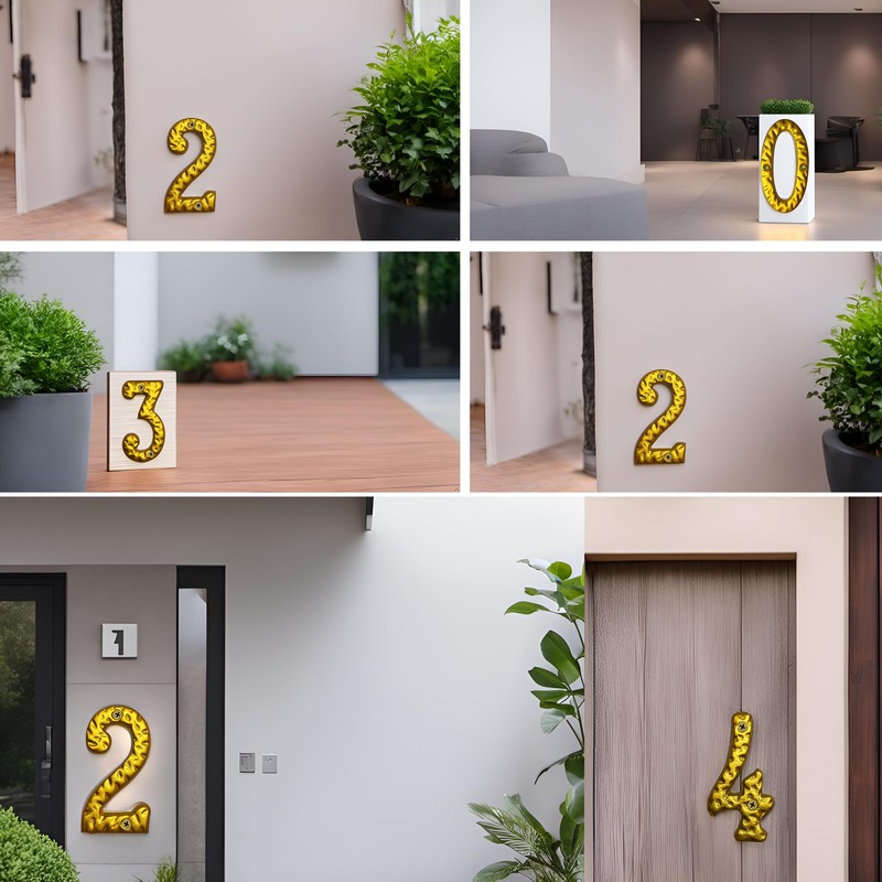 4" Golden Hammered Cast Iron House Numbers | Stylish Home