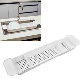 Garosa Plastic Bath Tray Expandable Bathtub Caddy Tray Multifunction Telescopic Drain Rack Sink Bathtub Bathroom Organizer Rack Non Slip for Candle Towel Book Wine Phone Loved Ones(White)