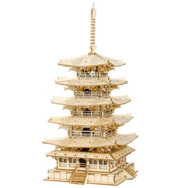 Robotime 3D Puzzle, Wooden Puzzle, 3D Puzzle, Craft Kit, DIY Craft, Model Making Kit, Educational Toy, Kids, Adults, Gift, Birthday, Christmas, Gift, Best Gift, Horyuji Temple, Five Storied Pagoda