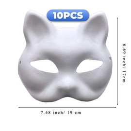 Cat Masks Therian Masks made of White Paper with Erastic Rubber Band for DIY Painting (10)