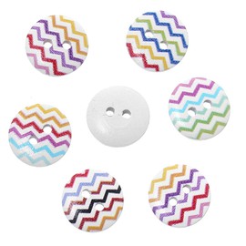 SiAura Material - Pack of 200 round wooden buttons, 15 mm, colourful mixed with zigzag pattern, 2 holes, two-hole, for sewing, crafts and decorating