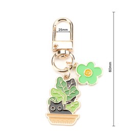 OBEISN Keyring Cat Flower Pot, Cute Flower Decoration for Bags, A Gift for Women, Friends or Sisters, Perfect as a Small Gift, Birthday Gift, Gift for Women, silver, S