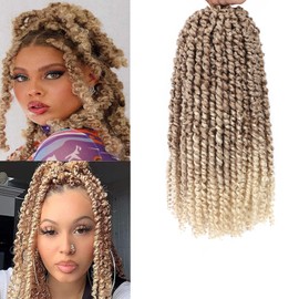 Short Passion Twist Hair 10 Inch 27/613 Ombre Blonde Pre-twisted Passion Twists Crochet Hair Pre-looped Curly Crochet Hair for Black Women (7Packs,27/613)