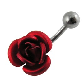 AZARIO LONDON Red Metallic Rose Sterling Silver Belly Bars Piercing