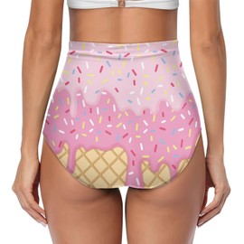 Zarisguat - Traje de baño de cintura alta para mujer, con control de abdomen, fruncido, talla grande, S-3XL, Helado divertido, 3X-Large