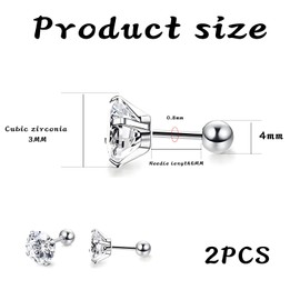 6 Pcs Diamond Titanium Steels Earrings Set, Radiant Elegant Earrings Studs Jewelry, Cubic Zirconia Stud Studs Hypoallergenic with Butterfly Button, Gift Best for Sensitive Ears Women Men