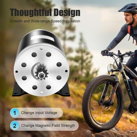 BJTDLLX DC 36V 1000W Brush Motor, MY1020 Type Reversible Brushed DC Electric Motor for Mini Bike Quad Go Cart E-Bike Scooter 3000RPM, 25H-11T Chain Drive