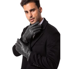 vislivin Winter Gloves Men's Leather Gloves Full Hand Touchscreen Gloves Warm Leather Gloves, gray