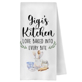 ChenCraty Gigi Baking Kitchen Towels, for Gigi Grandma Dish Tea Towels for Kitchen Bakery Decor, Grandma Birthday Gifts from Grandkids Decorative Hand Towels, 16x24 Inch