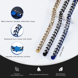 YAMI Bracelets for Men, Cuban Link Titanium Steel Bracelet Mens Jewelry Cool Stuff for Men, Gifts for Boyfriend/Husband on Anniversary/Birthday, 7.5 Inch Blue
