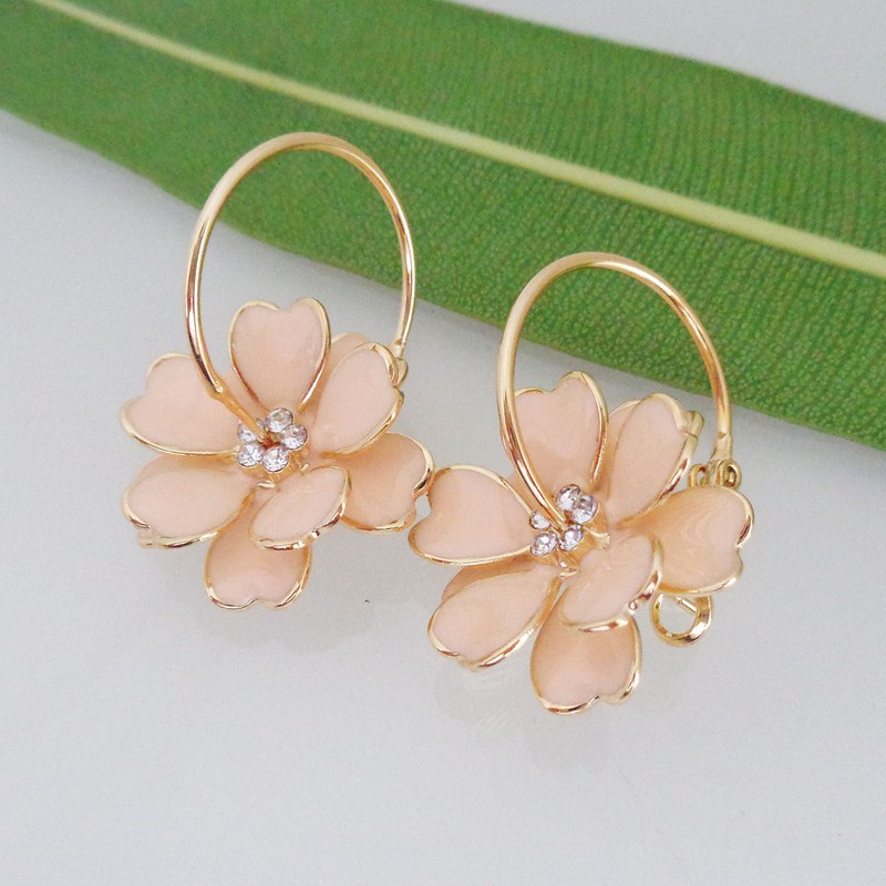 Navachi 18k Gold Plated Enamel Flower Crystal Hoop Earrings(Dia. 3cm),